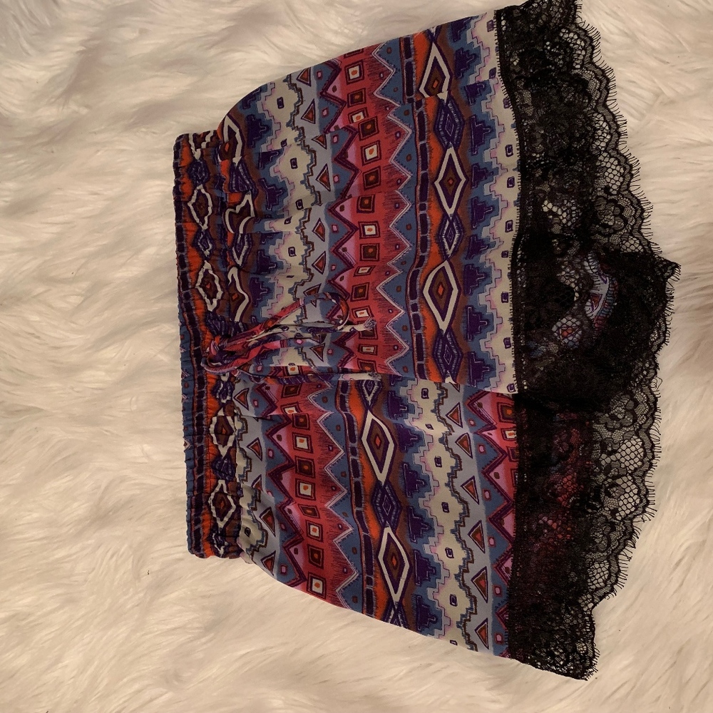 Geometric Print Lace Shorts